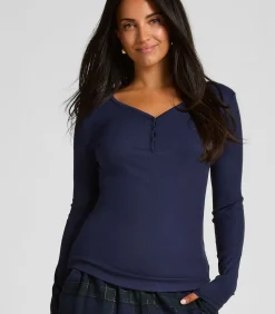 Pyjamatop met lange mouwen Henley