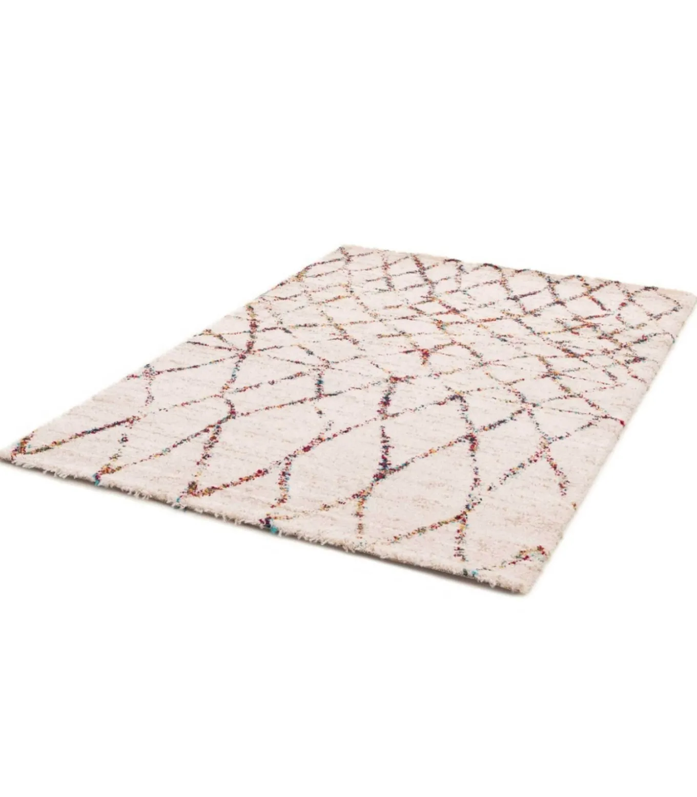 Rechthoekig hoogpolig vloerkleed met beige etnisch patroon 120x170 cm