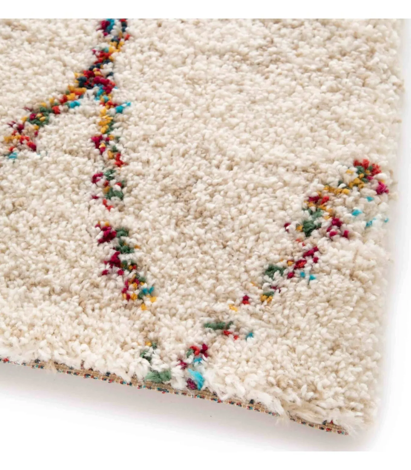 Rechthoekig hoogpolig vloerkleed met beige etnisch patroon 120x170 cm