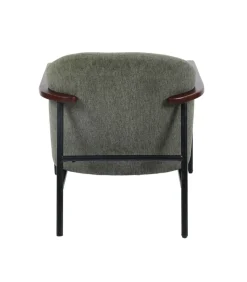 Relaxfauteuil in staal, hout en donkergroene stof