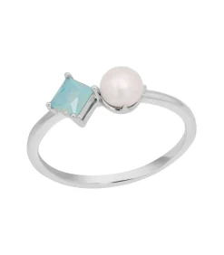 Ring voor dames, 925 sterling zilver, synthetische edelsteen, gekweekte zoetwaterparel