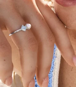 Ring voor dames, 925 sterling zilver, synthetische edelsteen, gekweekte zoetwaterparel