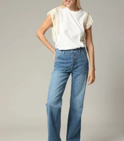 RIO - Blauwe denim flare jeans met ritssluiting