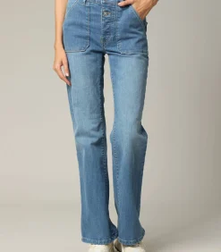 RIO - Blauwe denim flare jeans met ritssluiting