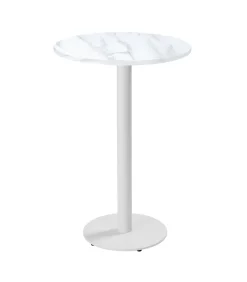 Ronde hoge tafel 60 cm met wit onderstel en wit marmeren blad