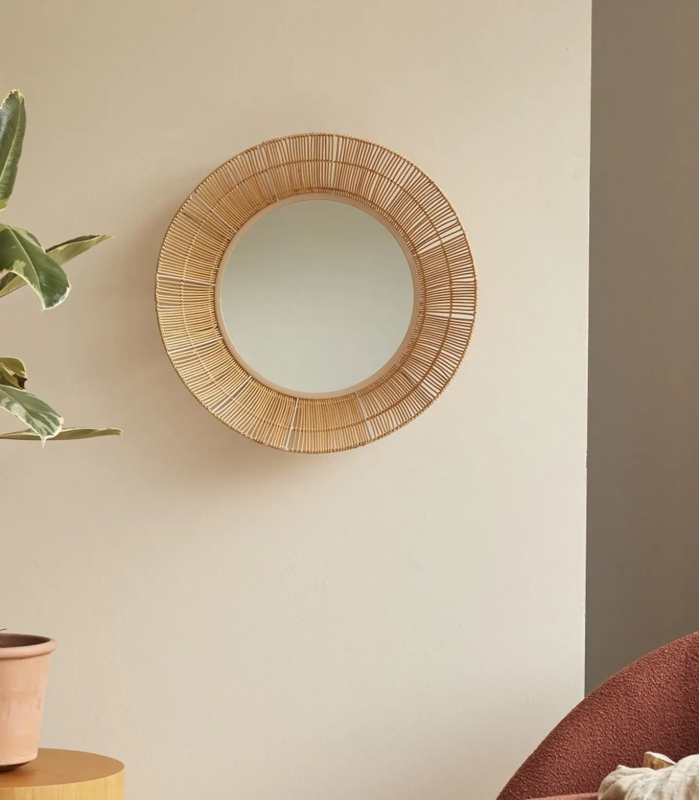 Ronde spiegel van natuurvezel 60 cm Rosie