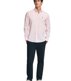 Roze hemd van poplin katoen met slim fit en Rigby Go-logo