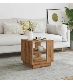 Salontafel 40x40x43 cm bewerkt hout artisanaal eikenkleurig