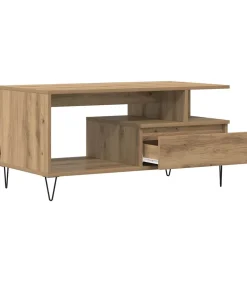 Salontafel 90x49x45 cm bewerkt hout artisanaal eikenkleurig