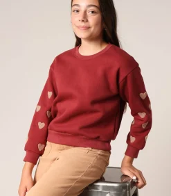 SARINA - Zachte fleece sweater met getextureerde hartjes op de mouwen
