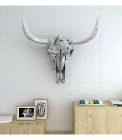 Schedel muurdecoratie aluminium zilver