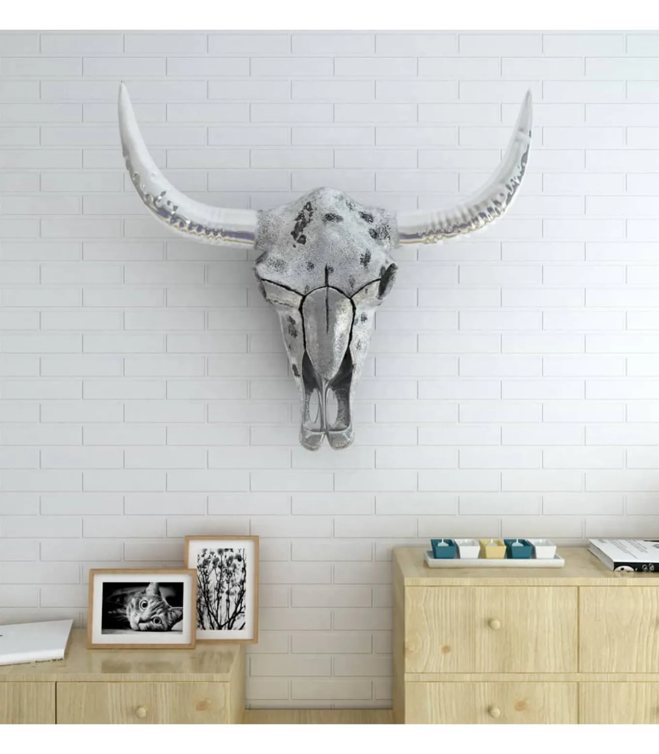 Schedel muurdecoratie aluminium zilver