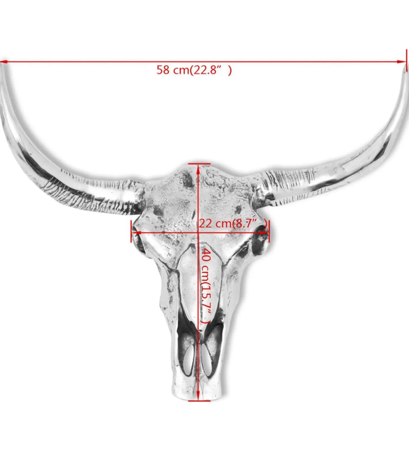 Schedel muurdecoratie aluminium zilver