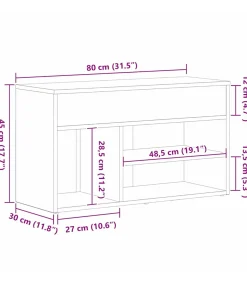 Schoenenbank met plank Zwart eiken 80 x 30 x 45 cm Bewerkt hout