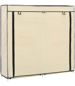 Schoenenkast met hoes 115x28x110 cm stof crème