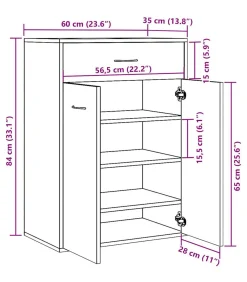 Schoenenkast 60x35x84 cm bewerkt hout oud houtkleurig