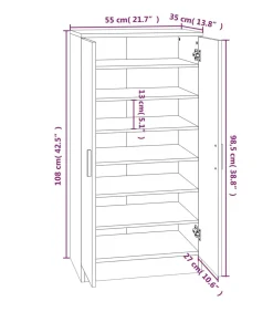 Schoenenkast 55x35x108 cm bewerkt hout bruin eikenkleur