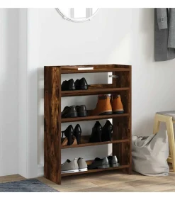 Schoenenrek 60x25x81 cm bewerkt hout gerookt eikenkleurig