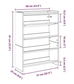 Schoenenrek 60x25x81 cm bewerkt hout gerookt eikenkleurig