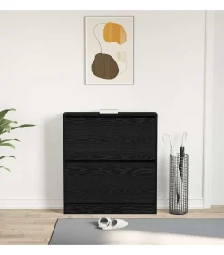 Schoenkast Zwart eiken 80 x 21 x 87.5 cm Bewerkt hout