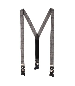 Set stropdas met pochet en bretels schotse ruit grijs