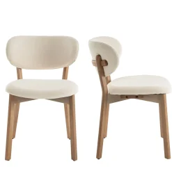 Set van 2 stoelen AURA beige lusstof en licht hout
