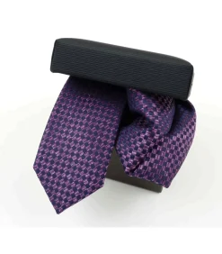 Set zijden das en pochet paars geblokt