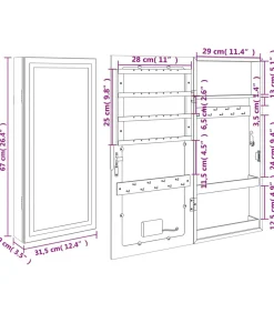 Sieradenkast met spiegel en LED wandgemonteerd