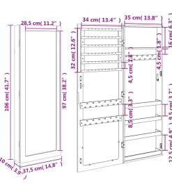 Sieradenkast met spiegel wandgemonteerd 37,5x10x106 cm wit