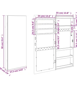 Sieradenkast met spiegel en LED wandgemonteerd