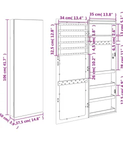 Sieradenkast met spiegel en LED wandgemonteerd