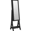Sieradenkast met spiegel en LED-verlichting vrijstaand zwart