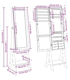 Sieradenkast met spiegel en LED-verlichting vrijstaand zwart