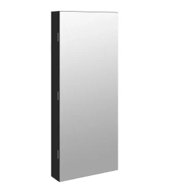 Sieradenkast met spiegel en LED wandgemonteerd zwart