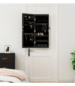 Sieradenkast met spiegel en LED wandgemonteerd zwart