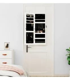 Sieradenkast met spiegel en LED wandgemonteerd wit