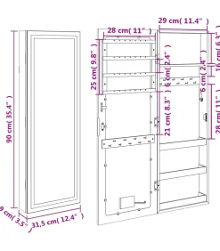 Sieradenkast met spiegel en LED wandgemonteerd wit