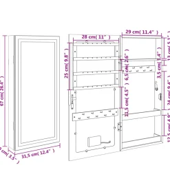 Sieradenkast met spiegel en LED wandgemonteerd zwart