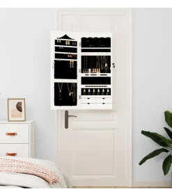 Sieradenkast met spiegel wandgemonteerd 37,5x10x90 cm wit