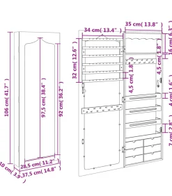 Sieradenkast met spiegel wandgemonteerd 37,5x10x106 cm