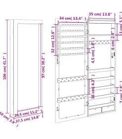 Sieradenkast met spiegel en LED wandgemonteerd