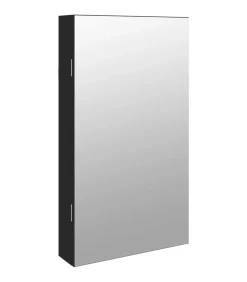 Sieradenkast met spiegel en LED wandgemonteerd zwart