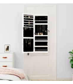 Sieradenkast met spiegel en LED wandgemonteerd wit