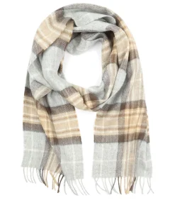 Sjaal Ruit Merino Wol Beige Blauw