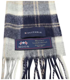 Sjaal Ruit Merino Wol Blauw Grijs