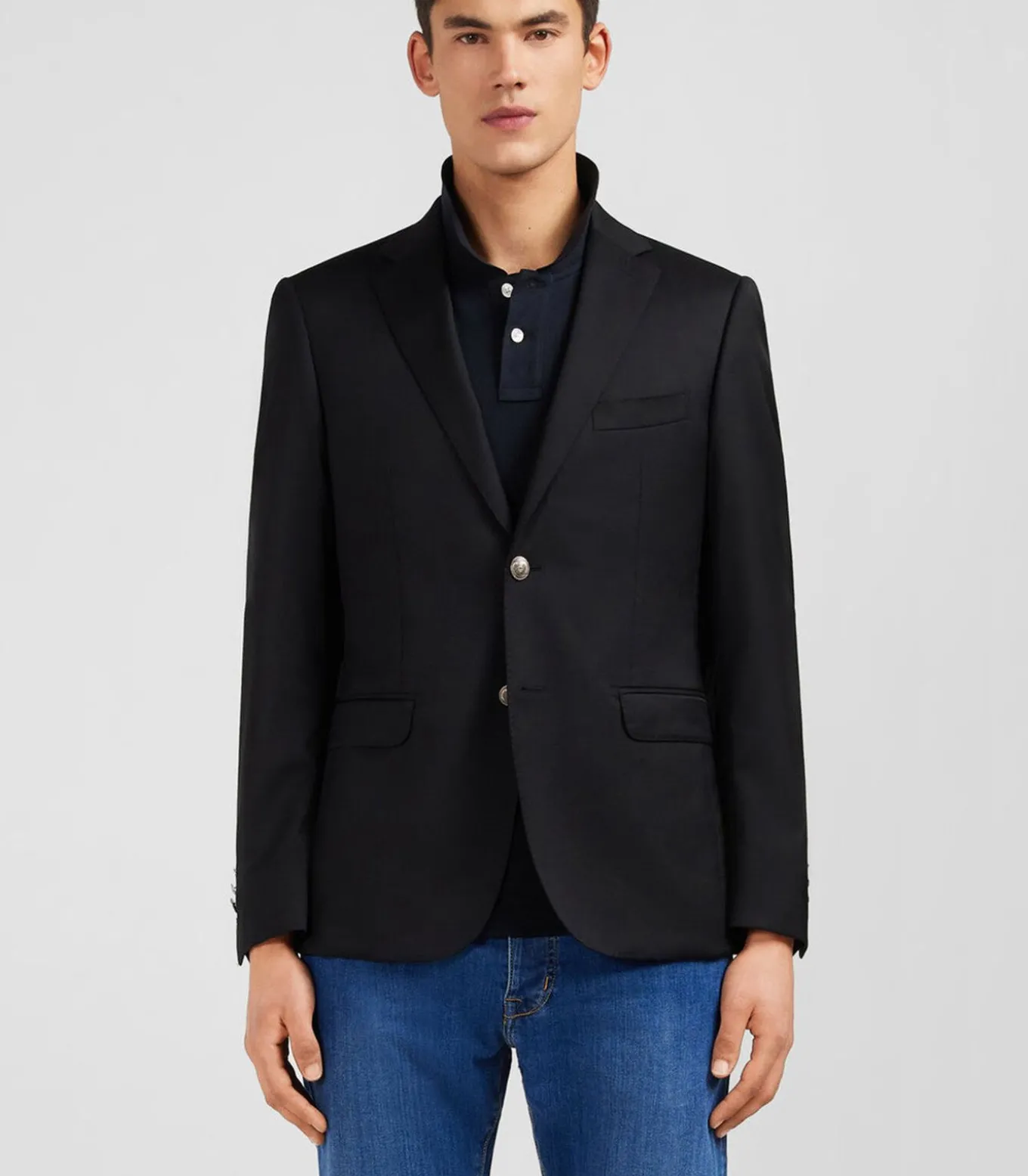 Slanke fit zwart 100% wollen blazer