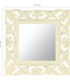 Spiegel handgesneden 50x50 cm massief mangohout wit