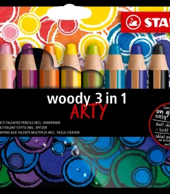 Stabilo kleurpotlood woody 3-in-1 ARTY etui 10 kleuren met puntenslijper
