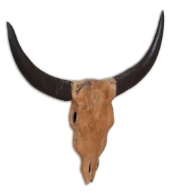 Stierenbeeld wandgemonteerd 69x6x60 cm teakhout