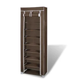 Stoffen schoenenrek met hoes 162 x 57 x 29 cm bruin